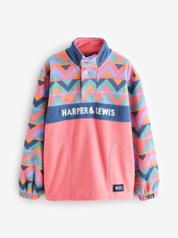 Harper & Lewis Pink Polar Retro Pattern Popper Neck Fleece Pink - Image 4 of 4 Harper & Lewis Pink Polar Retro Pattern Popper Neck Fleece Pink - Image 4 of 4