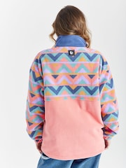 Harper & Lewis Pink Polar Retro Pattern Popper Neck Fleece Pink - Image 5 of 9