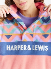 Harper & Lewis Pink Polar Retro Pattern Popper Neck Fleece Pink - Image 6 of 9