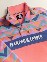 Harper & Lewis Pink Polar Retro Pattern Popper Neck Fleece Pink - Image 9 of 9