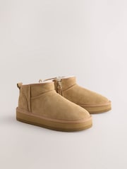 Tan Brown Leather Faux Fur Lined Ankle Boots - Image 1 of 5