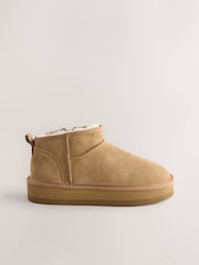 Tan Brown Leather Faux Fur Lined Ankle Boots - Image 2 of 5