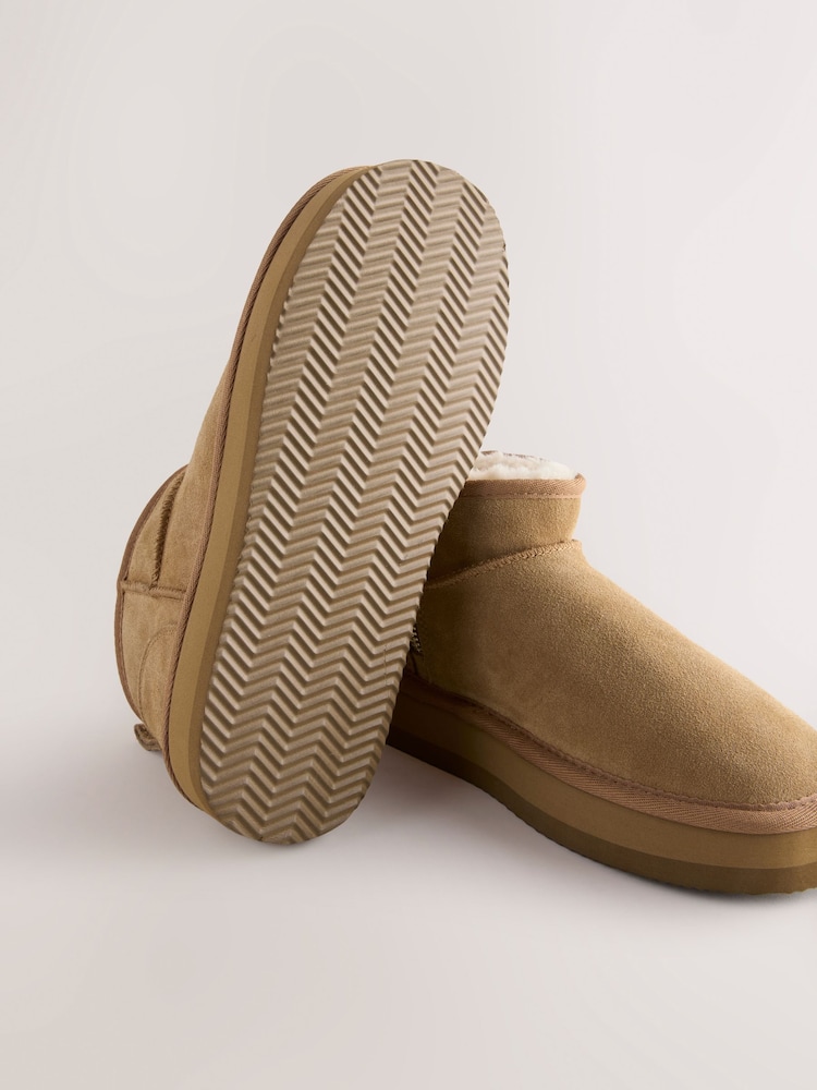 Tan Brown Leather Faux Fur Lined Ankle Boots - Image 3 of 5