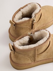 Tan Brown Leather Faux Fur Lined Ankle Boots - Image 5 of 5