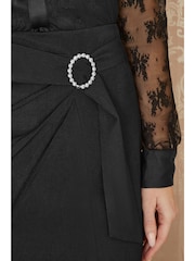 Yumi Black Diamante Buckle Faux Wrap Skirt With Split Hem - Image 3 of 5