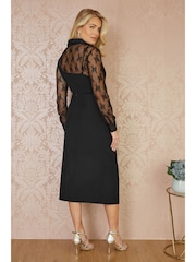 Yumi Black Diamante Buckle Faux Wrap Skirt With Split Hem - Image 4 of 5