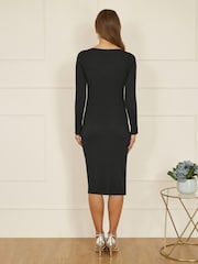 Yumi Black Pearl Neckline Fitted Midi Knitted Dress - Image 3 of 4