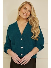 zelena - Yumi Daisy Button Knitted Relaxed Fit pletena jopa - Slika 1 iz 5