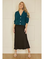zelena - Yumi Daisy Button Knitted Relaxed Fit pletena jopa - Slika 2 iz 5