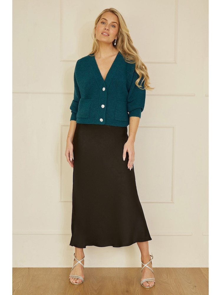 zelena - Yumi Daisy Button Knitted Relaxed Fit pletena jopa - Slika 2 iz 5