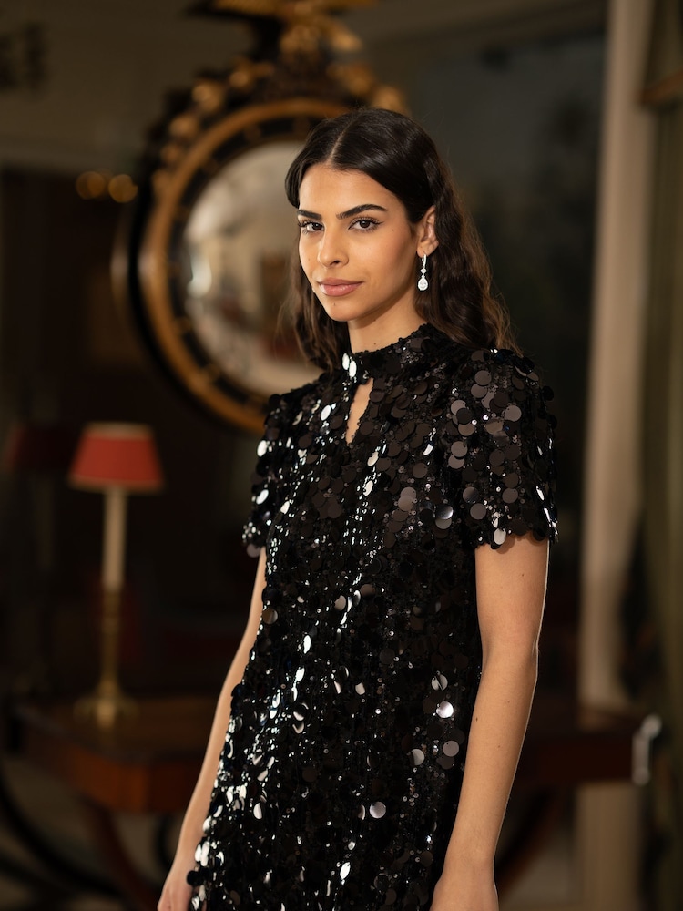 Yumi Black Big Sequin Tunic With Keyhole Neckline Dress - Image 2 of 4