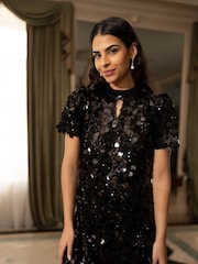 Yumi Black Big Sequin Tunic With Keyhole Neckline Dress - Image 3 of 4