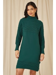 Yumi Green Roll Neck Knitted Dress With Fitted Waist - Image 1 of 5