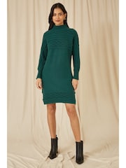 Yumi Green Roll Neck Knitted Dress With Fitted Waist - Image 2 of 5