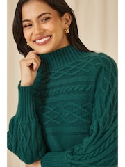 Yumi Green Roll Neck Knitted Dress With Fitted Waist - Image 3 of 5