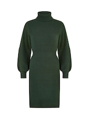 Yumi Green Roll Neck Knitted Dress With Fitted Waist - Image 5 of 5