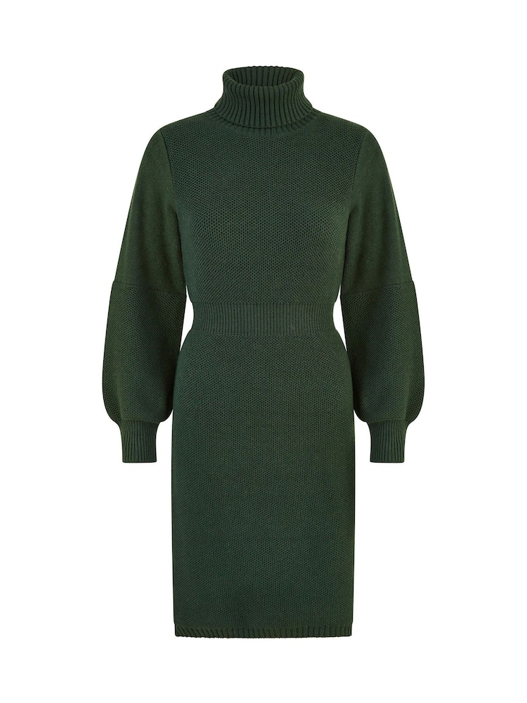 Yumi Green Roll Neck Knitted Dress With Fitted Waist - Image 5 of 5