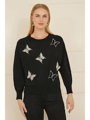 Yumi Black Sequin Butterfly Jumper - Image 1 of 5