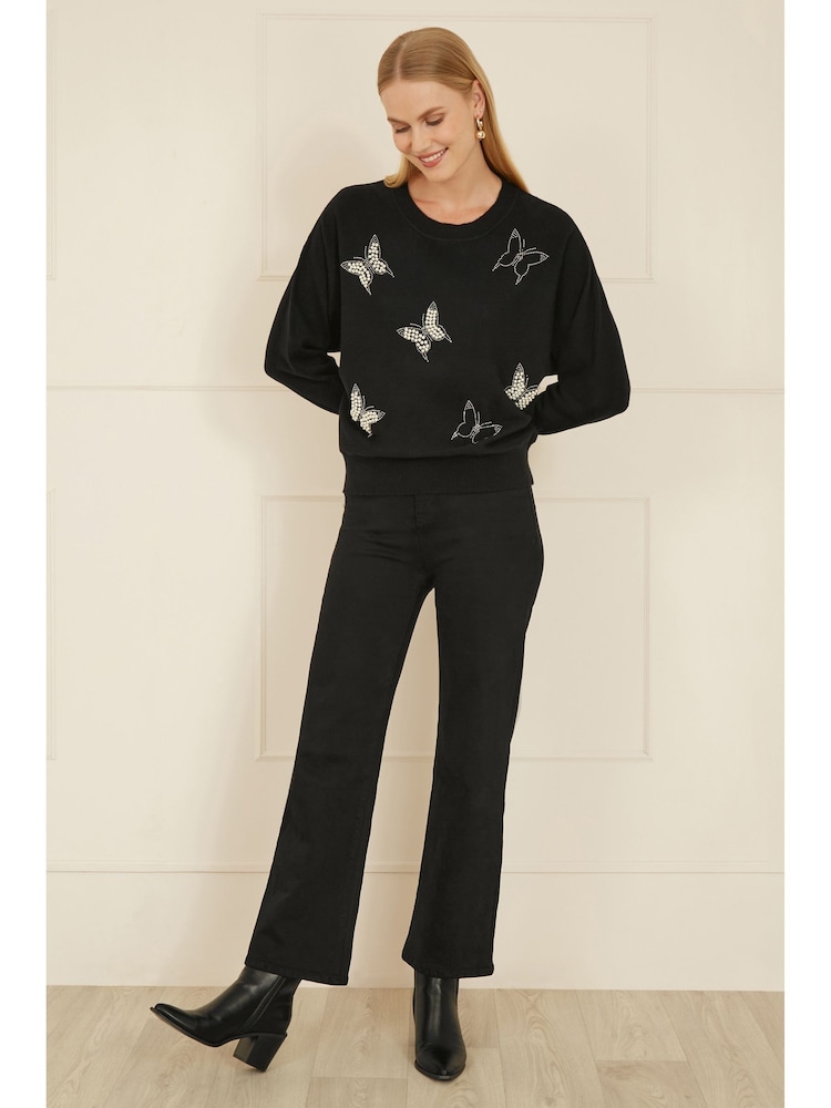 Yumi Black Sequin Butterfly Jumper - Image 2 of 5