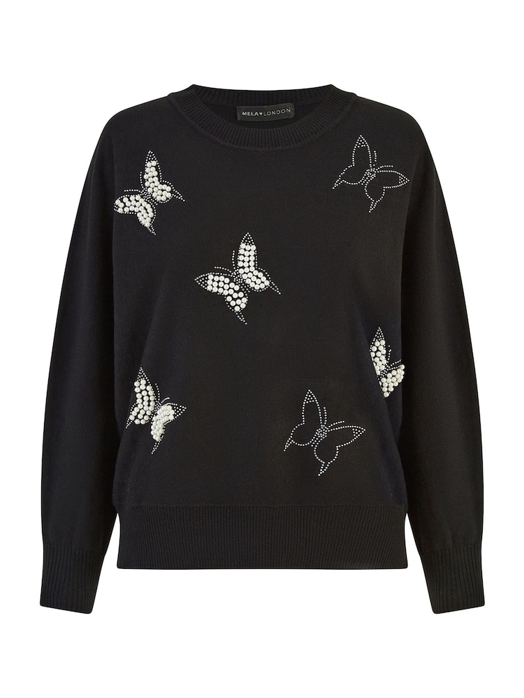 Yumi Black Sequin Butterfly Jumper - Image 5 of 5
