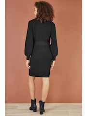Yumi Black Roll Neck Knitted Dress With Fitted Waist - Image 4 of 5