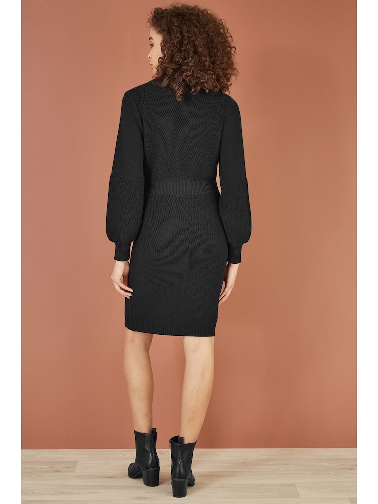 Buy Yumi Black Roll Neck Knitted Dress With Fitted Waist from Next USA Buy Yumi Black Roll Neck Knitted Dress With Fitted Waist from Next USA