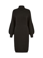 Yumi Black Roll Neck Knitted Dress With Fitted Waist - Image 5 of 5