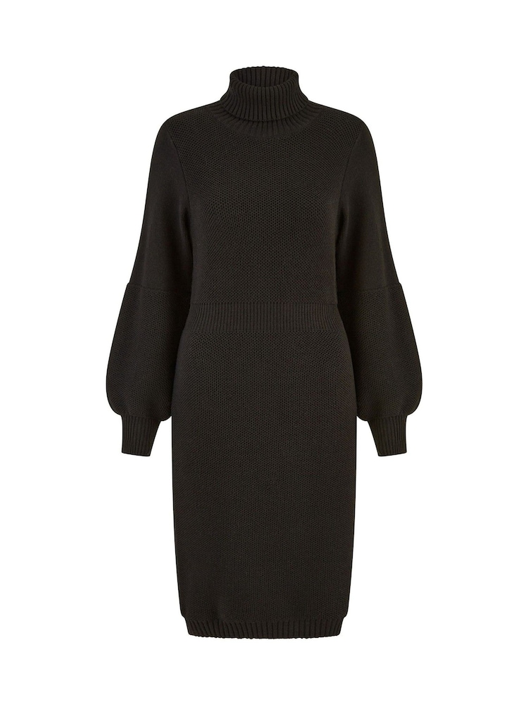 Yumi Black Roll Neck Knitted Dress With Fitted Waist - Image 5 of 5