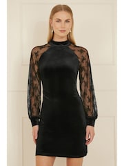 Yumi Black Velvet Fitted Dress With Lace Sleeves - Image 1 of 5