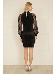 Yumi Black Velvet Fitted Dress With Lace Sleeves - Image 4 of 5
