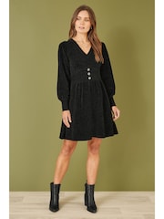 Yumi Black V-Neck Empire Line Knitted Skater Dress - Image 2 of 5