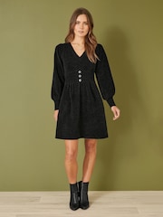 Yumi Black V-Neck Empire Line Knitted Skater Dress - Image 3 of 5