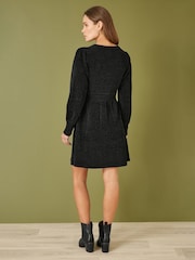 Yumi Black V-Neck Empire Line Knitted Skater Dress - Image 4 of 5
