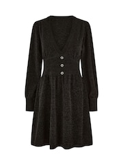 Yumi Black V-Neck Empire Line Knitted Skater Dress - Image 5 of 5