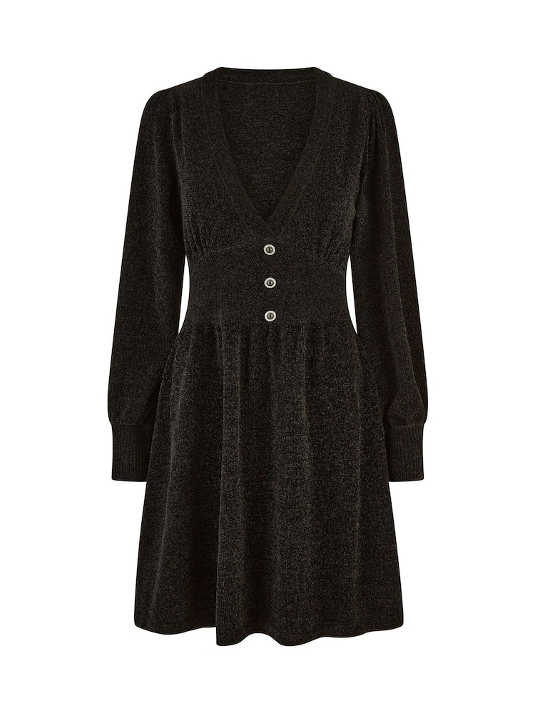 Yumi Black V-Neck Empire Line Knitted Skater Dress - Image 5 of 5