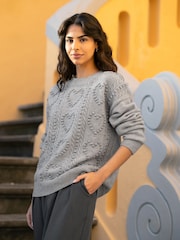 Yumi Grey Heart Knit Relaxed Jumper - Image 1 of 5