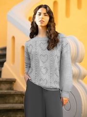 Yumi Grey Heart Knit Relaxed Jumper - Image 2 of 5