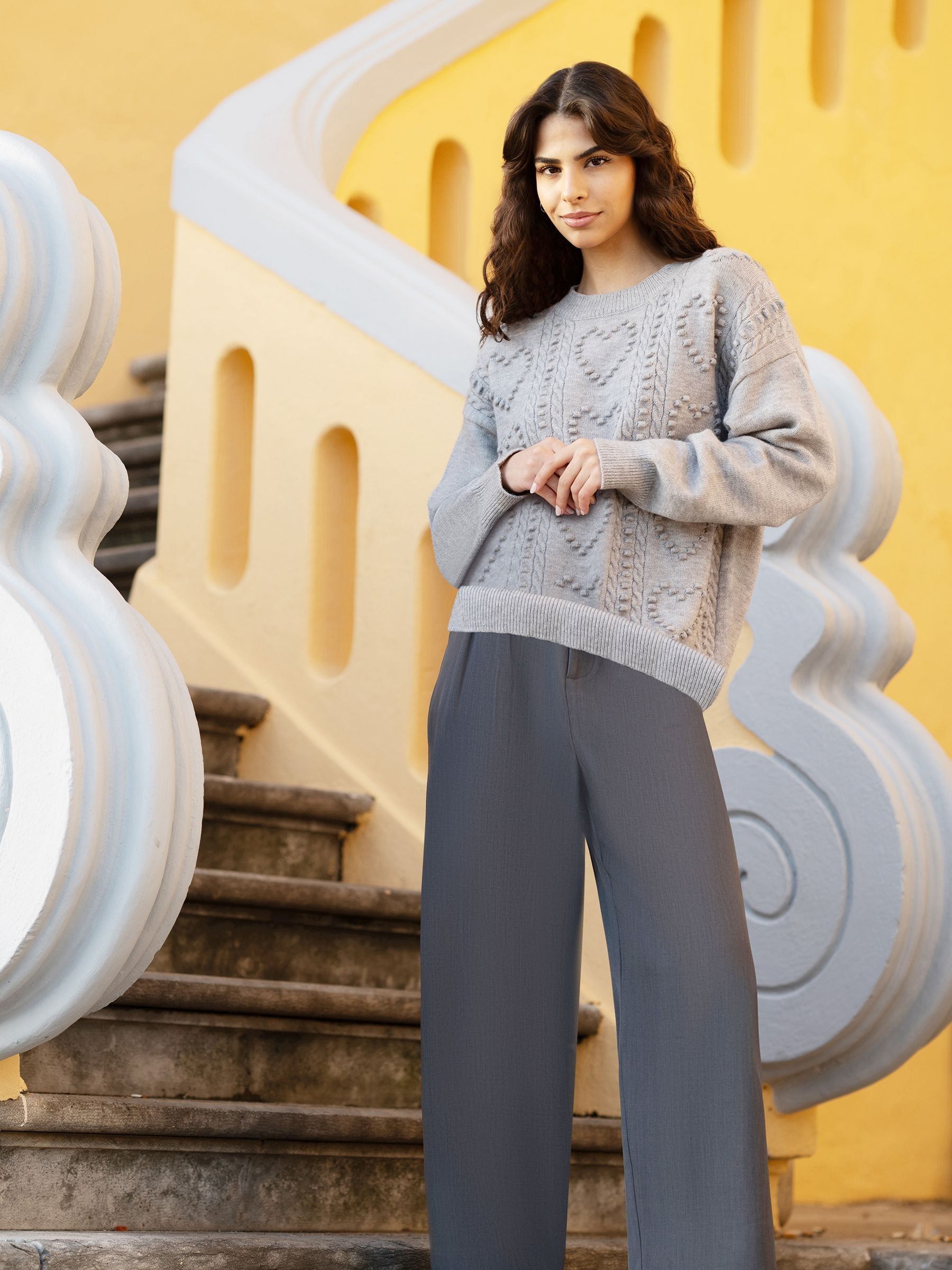 Buy Yumi Grey Heart Knit Relaxed Jumper from Next USA