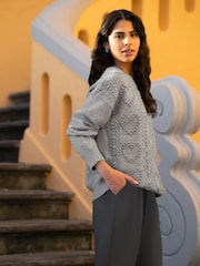 Yumi Grey Heart Knit Relaxed Jumper - Image 4 of 5