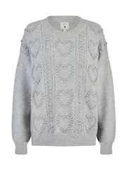 Yumi Grey Heart Knit Relaxed Jumper - Image 5 of 5