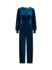Yumi Blue Velvet Long sleeve Jumpsuit - Image 5 of 5