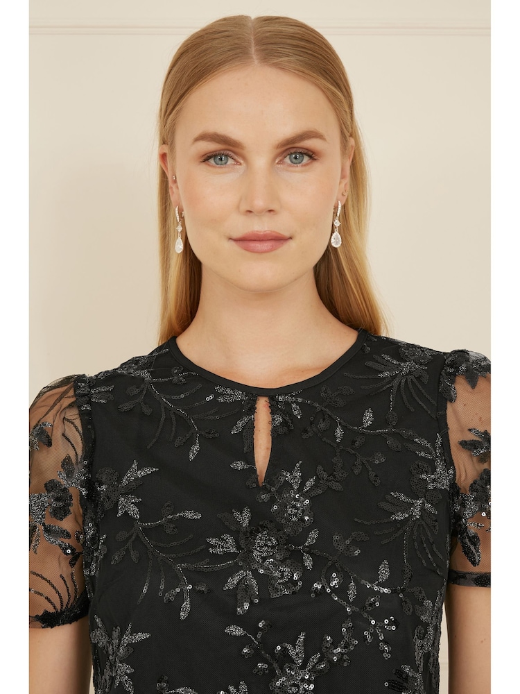 Yumi Black Sequin Embroidered Tunic Dress - Image 3 of 5