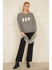 Yumi Grey Christmas Festive Penguin Knitted Jumper - Image 2 of 4