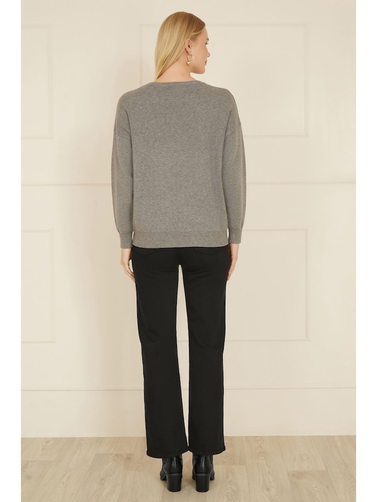 Yumi Grey Christmas Festive Penguin Knitted Jumper - Image 4 of 4