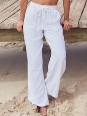 White Tie Waist Wide Leg Linen Blend Trousers - Image 2 of 9
