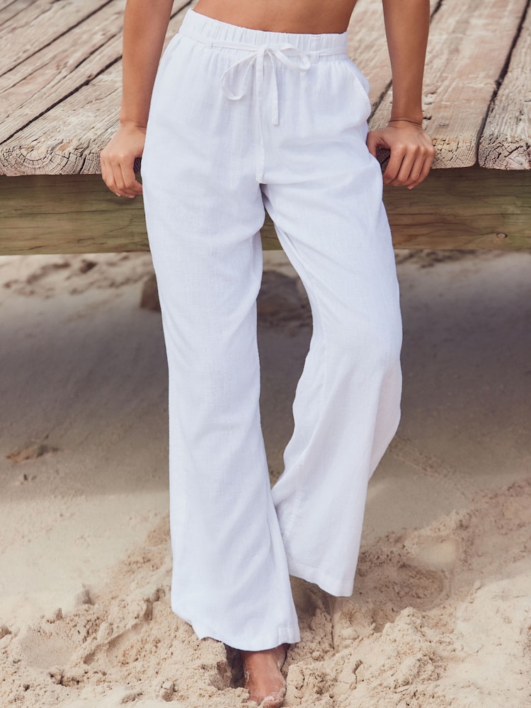 White Tie Waist Wide Leg Linen Blend Trousers - Image 2 of 9
