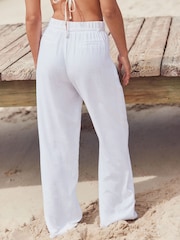 White Tie Waist Wide Leg Linen Blend Trousers - Image 5 of 9