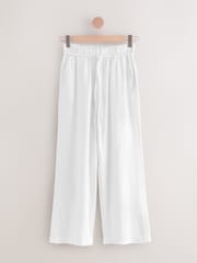 White Tie Waist Wide Leg Linen Blend Trousers - Image 8 of 9