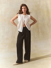 Noir - Pantalon Blend lin large à taille nouée - Image 1 of 8