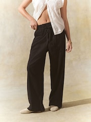 Noir - Pantalon Blend lin large à taille nouée - Image 2 of 8